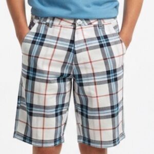 𝅺WEST 49 Teen/Youth 28 inch Waist Walking Skater Plaid White Red Blue Shorts